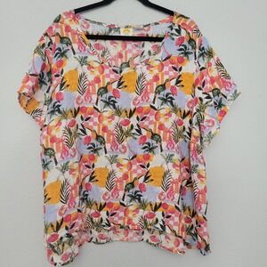 C&C California Linen Top 3X Orange Birds Lobster Lounge Coastal